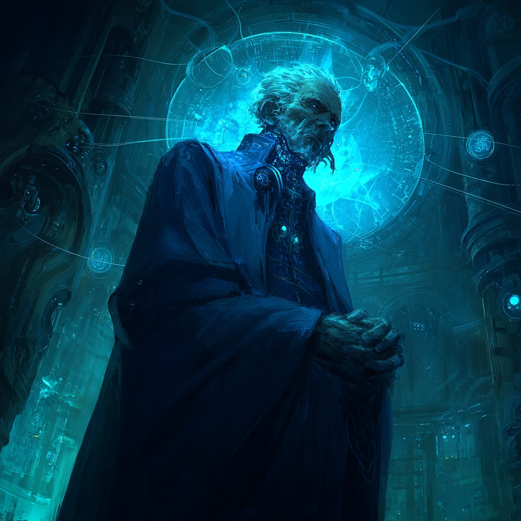 Le patriarche Daelith devant sa sphere de donnees