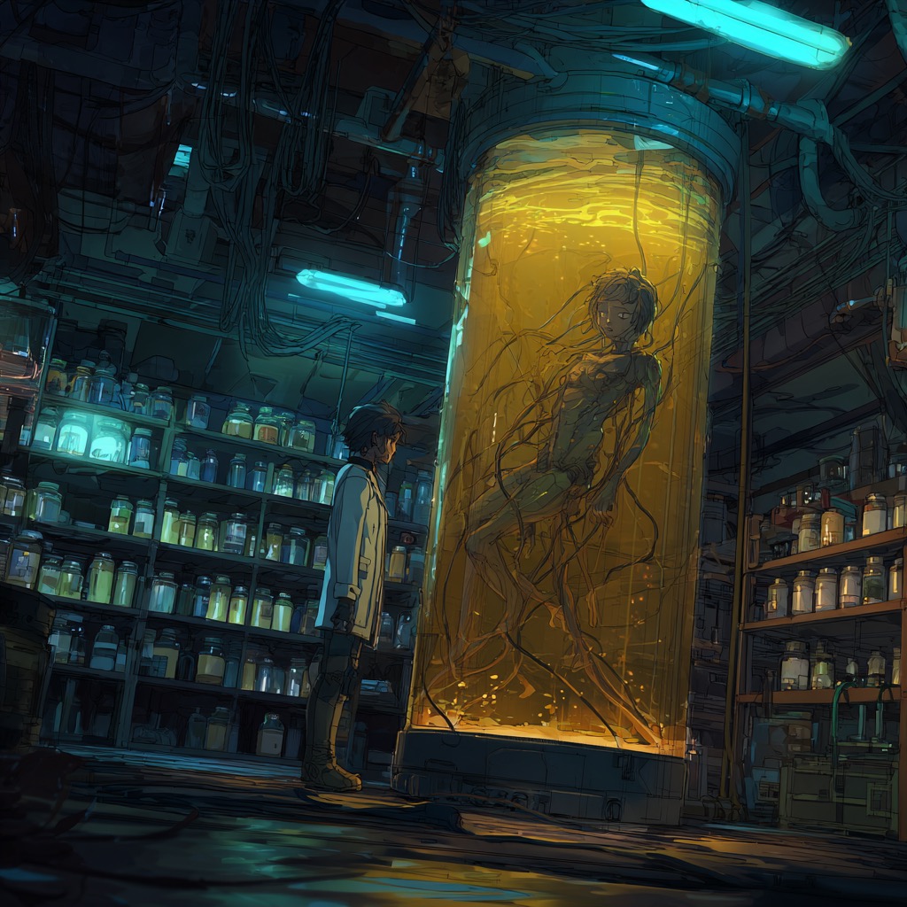 Cylindre de conservation — une Lymphe dans son fluide ambré