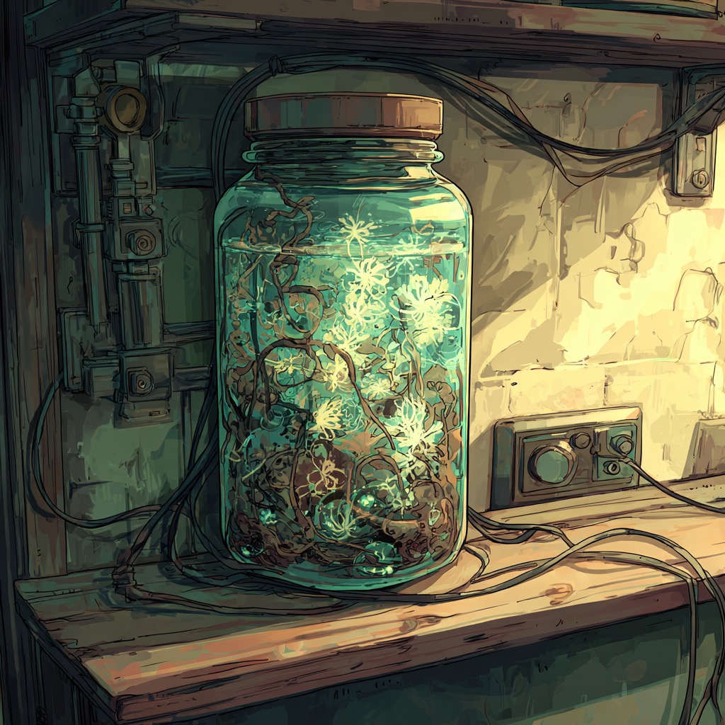 Noeud mycelien — bocal de culture connecte au reseau